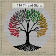 minimal-tree-of-life cross stitch start point map with highlighted thread start positions in the full design