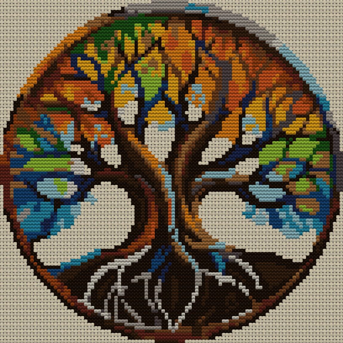 rainbow-tree full design mockup without frame rainbow-tree full cross stitch design mockup without frame, realistic embroidery preview