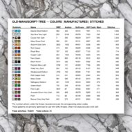 old-manuscript-tree thread color chart with DMC, Anchor, Sullivans, J&P Coats and Maxi color references