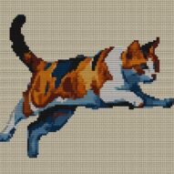 jumping-cat_012 full cross stitch design mockup without frame, realistic embroidery preview