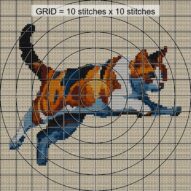 jumping-cat_012 close-up cross stitch detail showing color changes, confetti areas and stitch texture