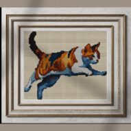 jumping-cat_012 alternative framed cross stitch mockup, realistic finished embroidery presentation