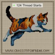 jumping-cat_012 cross stitch start point map with highlighted thread start positions in the full design