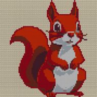 cute-squirrel_001 full cross stitch design mockup without frame, realistic embroidery preview