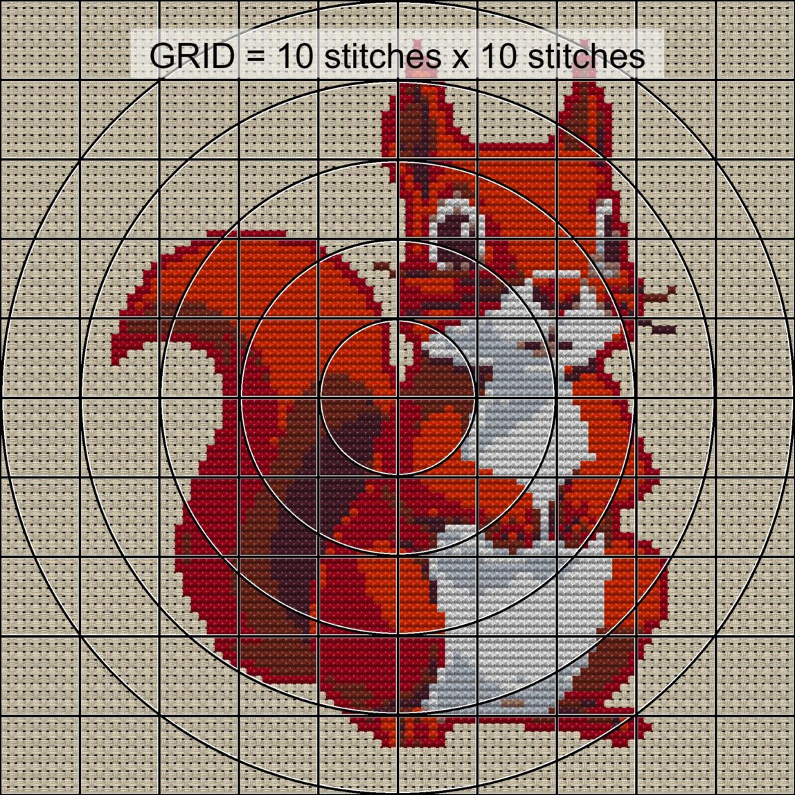 cute-squirrel_001 close-up cross stitch detail showing color changes, confetti areas and stitch texture