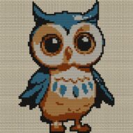 baby-owl full cross stitch design mockup without frame, realistic embroidery preview