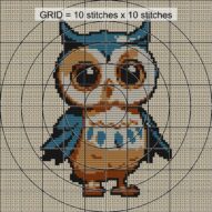 baby-owl close-up cross stitch detail showing color changes, confetti areas and stitch texture