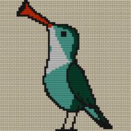 musical-bird full cross stitch design mockup without frame, realistic embroidery preview