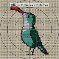 musical-bird close-up cross stitch detail showing color changes, confetti areas and stitch texture