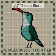 musical-bird cross stitch start point map with highlighted thread start positions in the full design