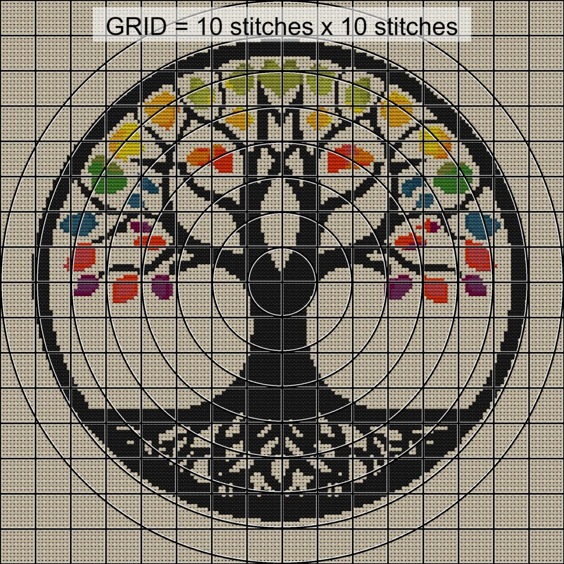 color-tree close-up cross stitch detail showing color changes, confetti areas and stitch texture