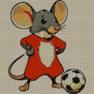 football-mouse full cross stitch design mockup without frame, realistic embroidery preview
