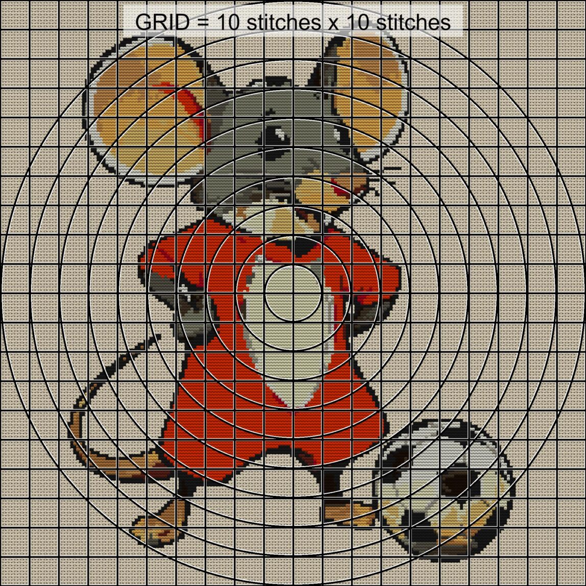football-mouse close-up cross stitch detail showing color changes, confetti areas and stitch texture