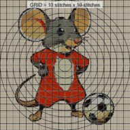 football-mouse close-up cross stitch detail showing color changes, confetti areas and stitch texture