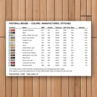 football-mouse thread color chart with DMC, Anchor, Sullivans, J&P Coats and Maxi color references