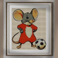 football-mouse alternative framed cross stitch mockup, realistic finished embroidery presentation