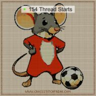 football-mouse cross stitch start point map with highlighted thread start positions in the full design