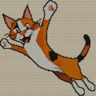 happy-cat full cross stitch design mockup without frame, realistic embroidery preview