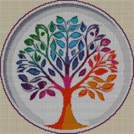 harmony-tree full cross stitch design mockup without frame, realistic embroidery preview