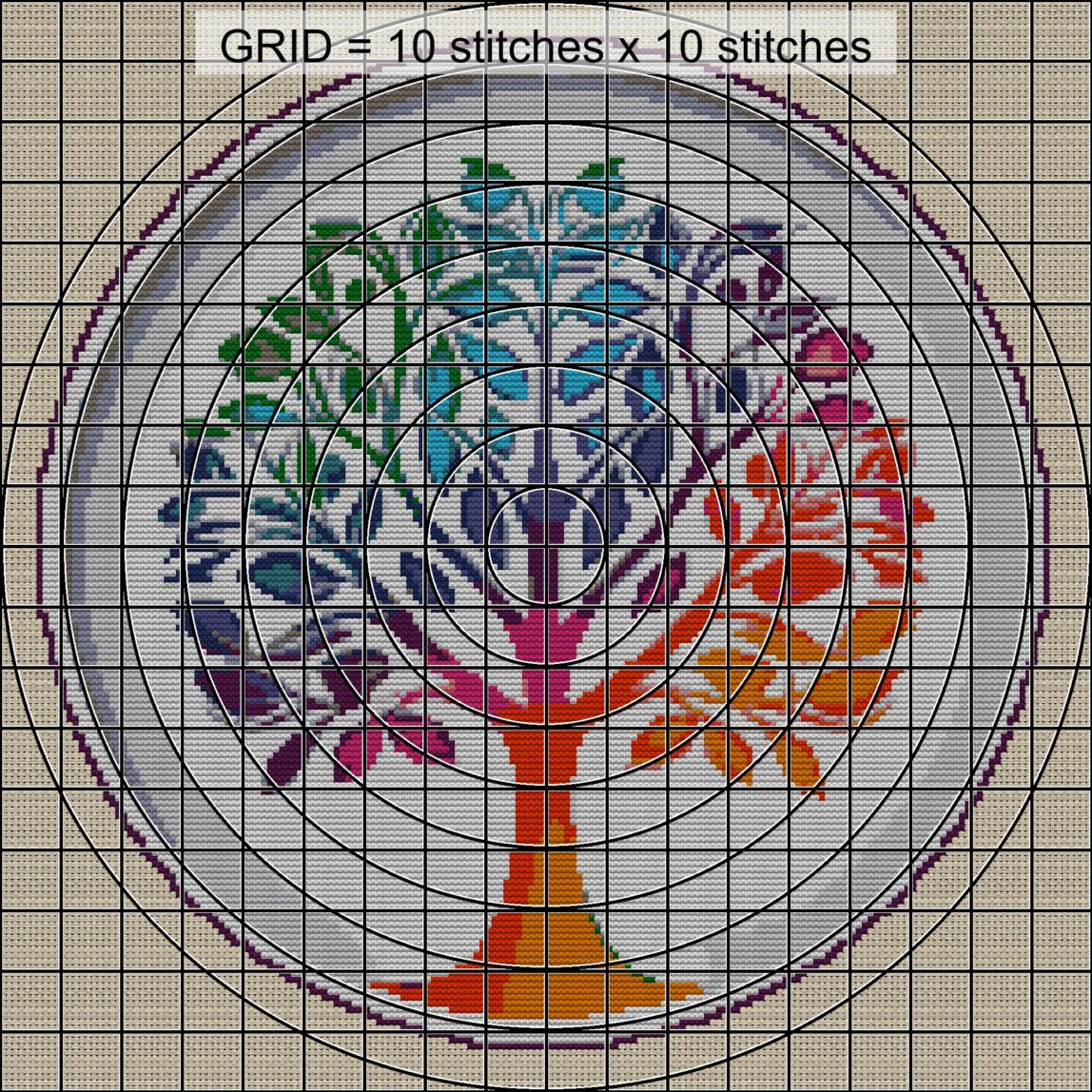 harmony-tree close-up cross stitch detail showing color changes, confetti areas and stitch texture