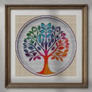 harmony-tree alternative framed cross stitch mockup, realistic finished embroidery presentation