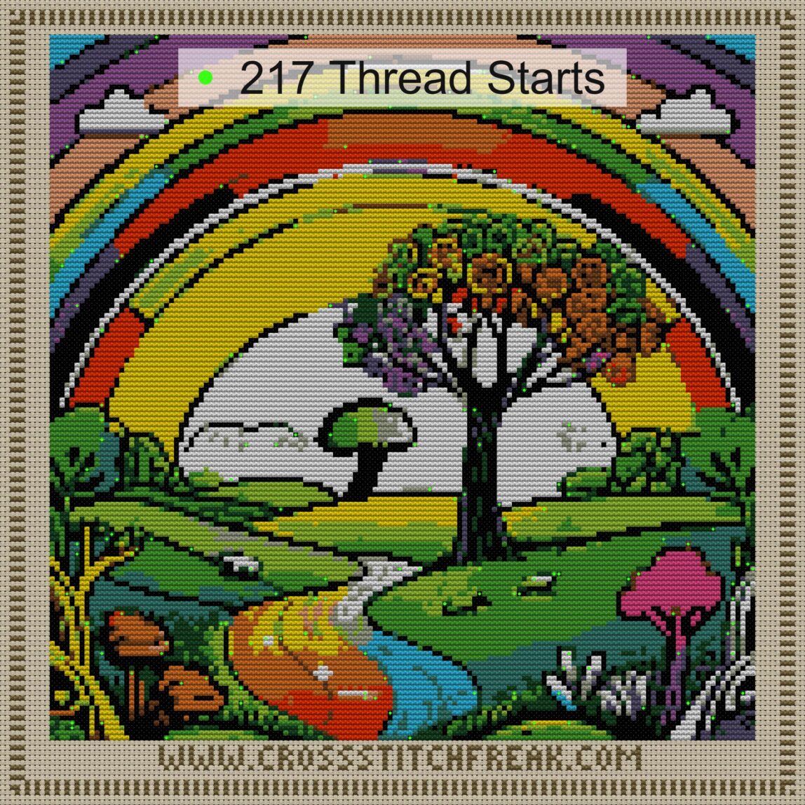 rainbow-land thread start point map rainbow-land cross stitch start point map with highlighted thread start positions in the full design