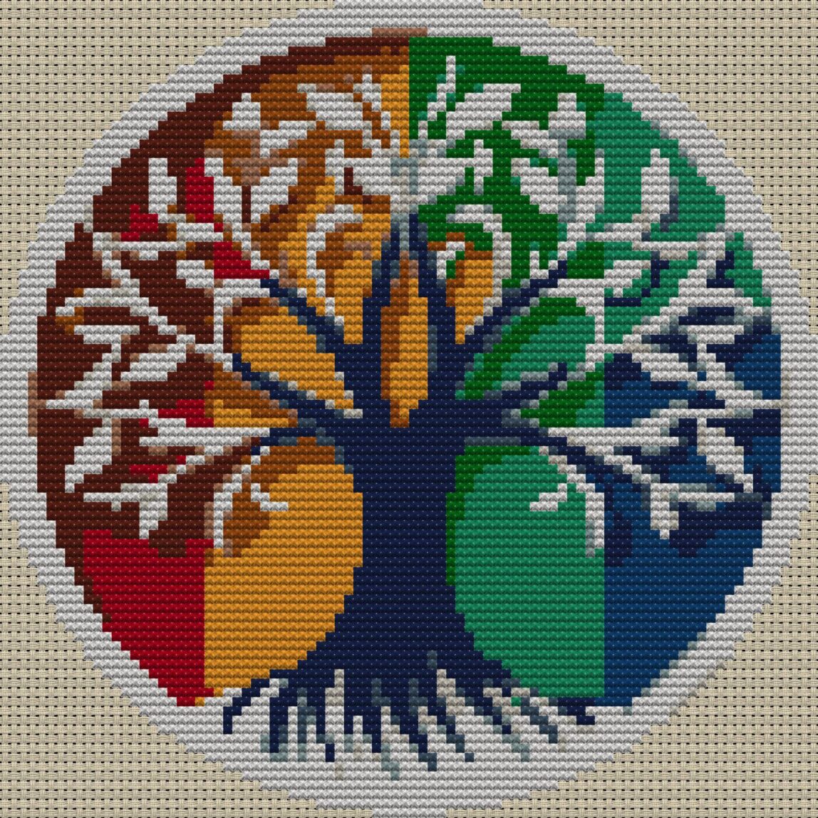 rainbow-tree full design mockup without frame rainbow-tree full cross stitch design mockup without frame, realistic embroidery preview