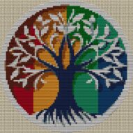 rainbow-tree full cross stitch design mockup without frame, realistic embroidery preview