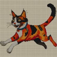 red-cat full cross stitch design mockup without frame, realistic embroidery preview