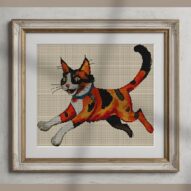 red-cat alternative framed cross stitch mockup, realistic finished embroidery presentation
