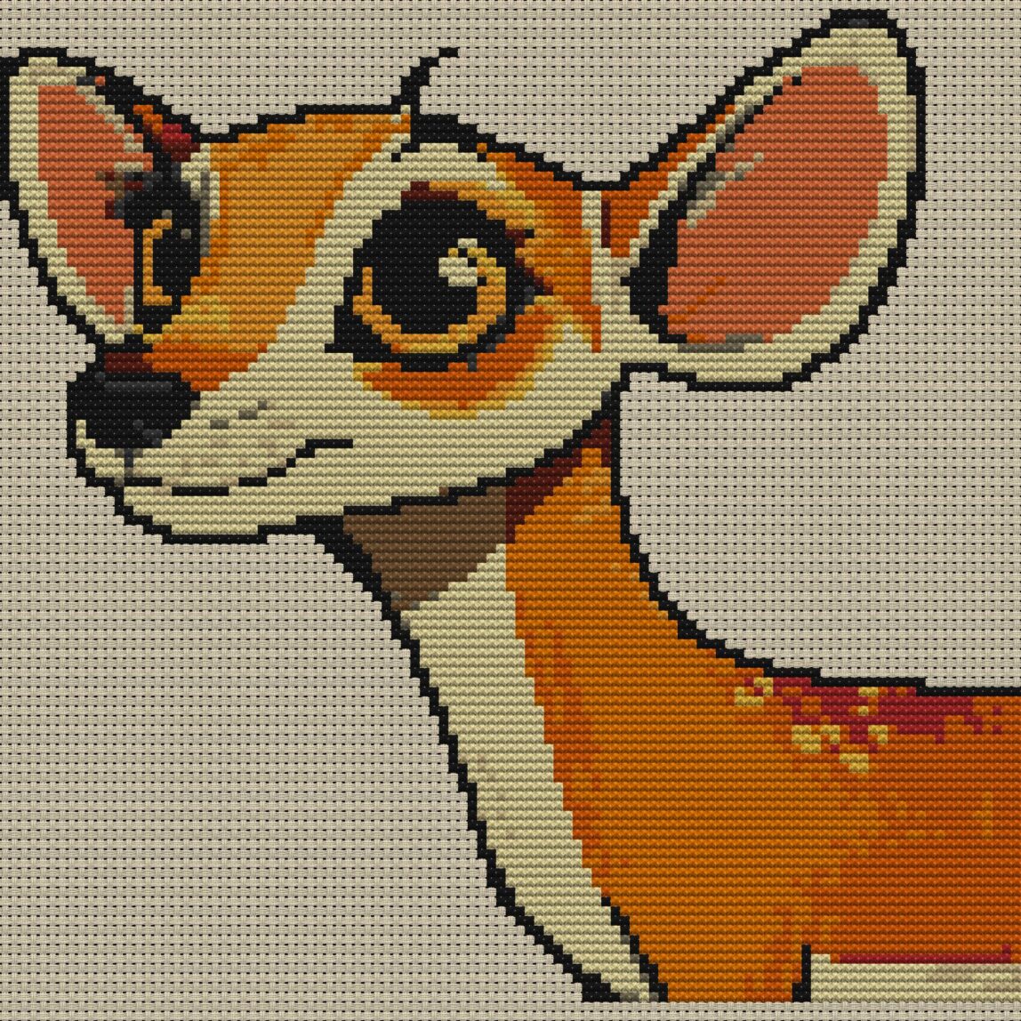sweet-deer full cross stitch design mockup without frame, realistic embroidery preview