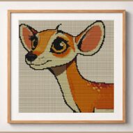 sweet-deer framed cross stitch mockup, realistic finished embroidery design, PDF pattern digital download