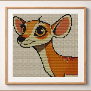 sweet-deer framed cross stitch mockup, realistic finished embroidery design, PDF pattern digital download