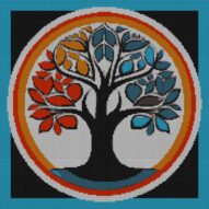 symbol-tree full cross stitch design mockup without frame, realistic embroidery preview
