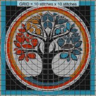 symbol-tree close-up cross stitch detail showing color changes, confetti areas and stitch texture