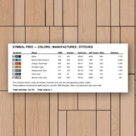 symbol-tree thread color chart with DMC, Anchor, Sullivans, J&P Coats and Maxi color references