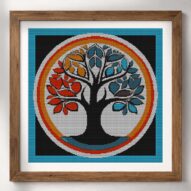 symbol-tree alternative framed cross stitch mockup, realistic finished embroidery presentation