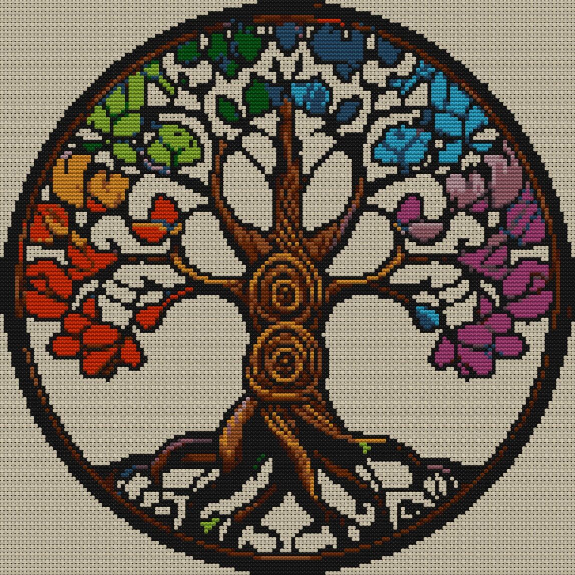 tree-circle full design mockup without frame tree-circle full cross stitch design mockup without frame, realistic embroidery preview