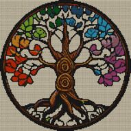 tree-circle full cross stitch design mockup without frame, realistic embroidery preview