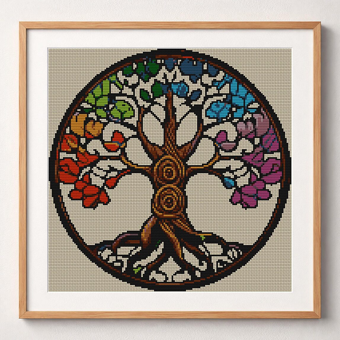 tree-circle framed cross stitch mockup tree-circle framed cross stitch mockup, realistic finished embroidery design, PDF pattern digital download