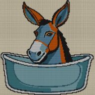 donkey-taking-bath full cross stitch design mockup without frame, realistic embroidery preview