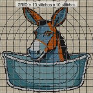 donkey-taking-bath close-up cross stitch detail showing color changes, confetti areas and stitch texture