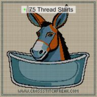 donkey-taking-bath cross stitch start point map with highlighted thread start positions in the full design