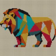 stylish-lion full cross stitch design mockup without frame, realistic embroidery preview