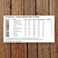 stylish-lion thread color chart with DMC, Anchor, Sullivans, J&P Coats and Maxi color references