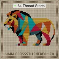 stylish-lion cross stitch start point map with highlighted thread start positions in the full design