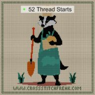 badger-chef-in-garden cross stitch start point map with highlighted thread start positions in the full design
