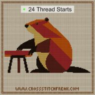 beaver-sitting-at-table cross stitch start point map with highlighted thread start positions in the full design