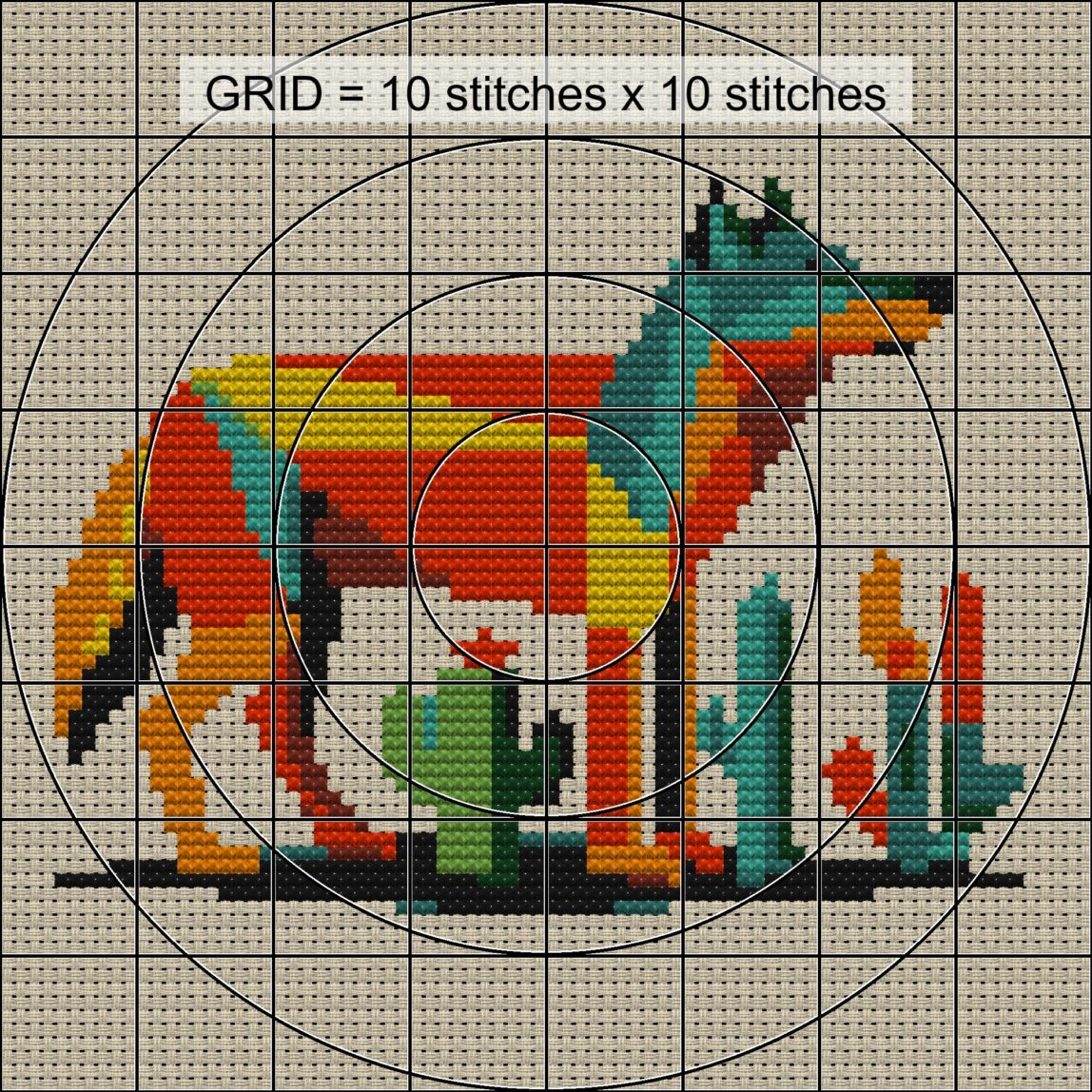 desert-wolf close-up cross stitch detail showing color changes, confetti areas and stitch texture