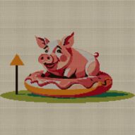 donut-loving-pig full cross stitch design mockup without frame, realistic embroidery preview